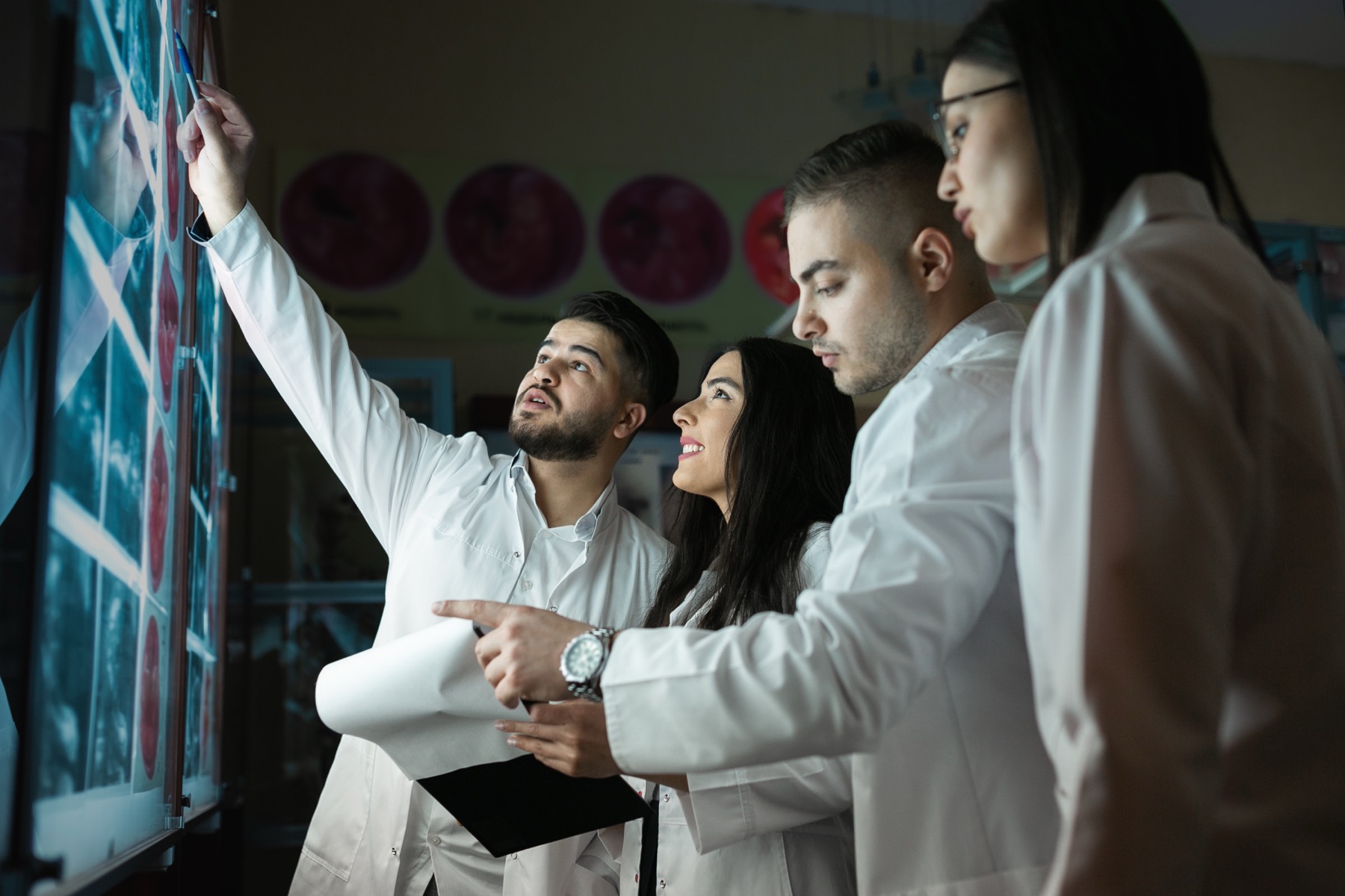 Veterinary students reviewing an x-ray together